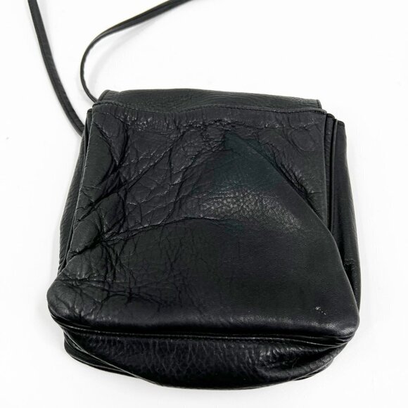 ✅ Libaire Rounded Flap Black Soft Pebbled Leather CROSSBODY - Picture 3 of 7